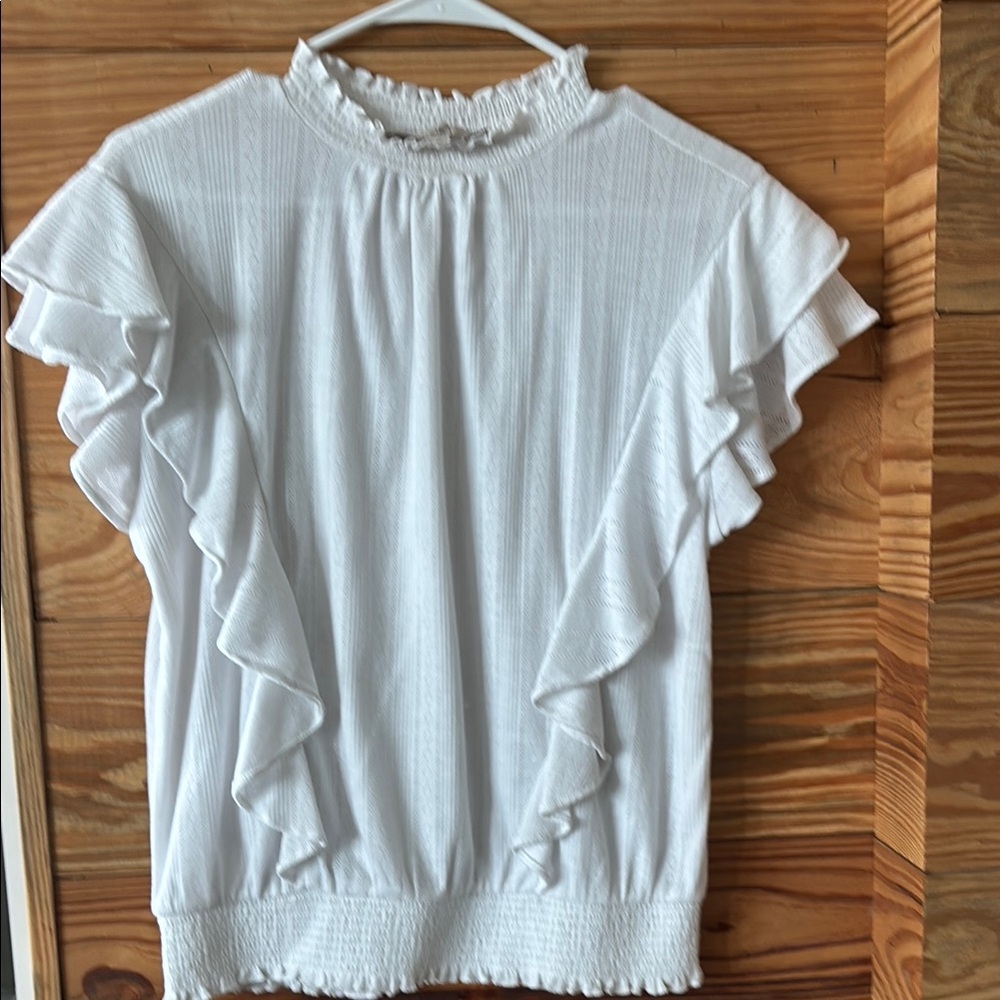 LOFT White Ruffle Sleeve Blouse Size S